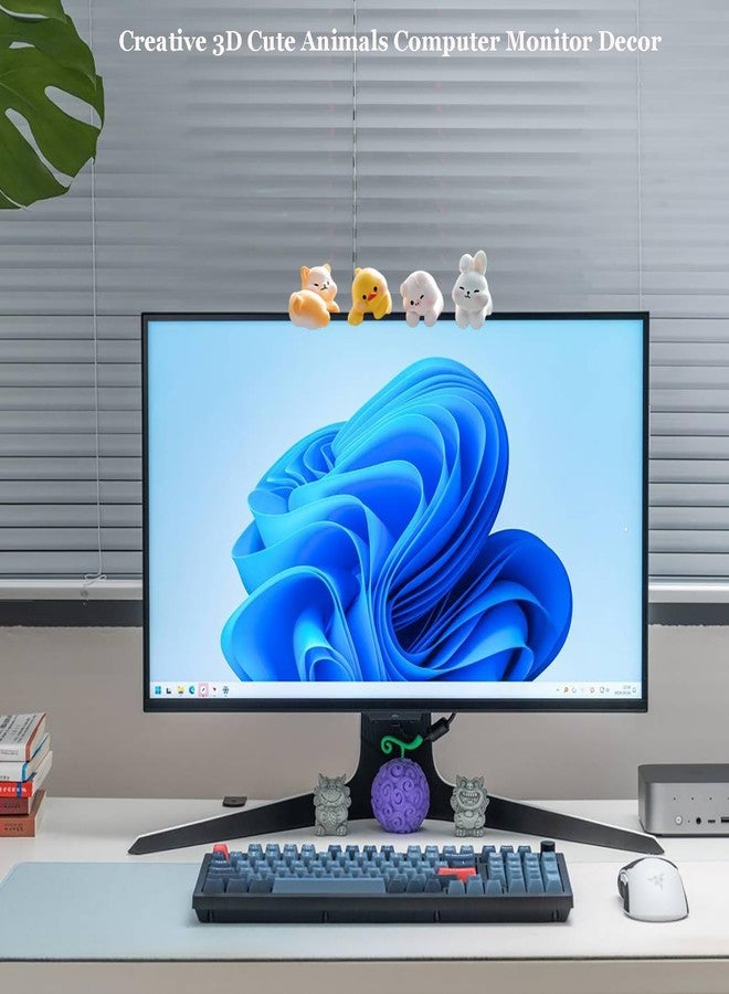 Fsocpen 4Pcs Cute Animals Computer Monitor Decor,Funny 3D Resin Animals Sculpture,Car Central Control Screen and TV and Picture Frame Decoration - Image 2